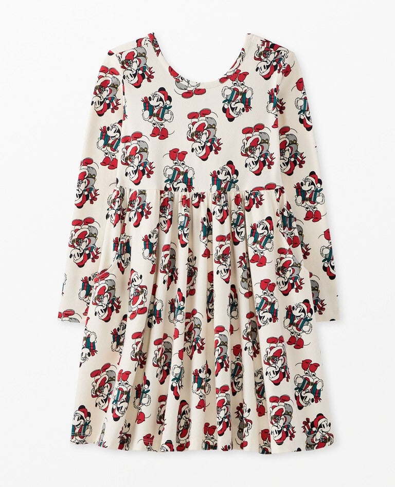 Disney Mickey Mouse Holiday Long Sleeve Skater Dress with Pockets in Christmas Mickey - main