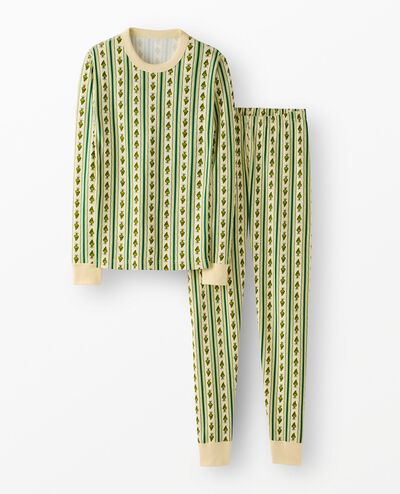 Adult Dr. Seuss Grinch Long John Pajama Set in Grinch Wallpaper - main