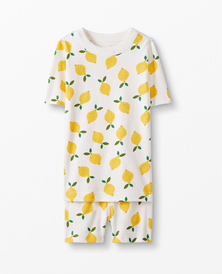 Short John Pajamas In Organic Cotton in Lemonade in White - main
