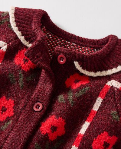 Jacquard Cardigan in Homey Florals on Cherry Lacquer - main