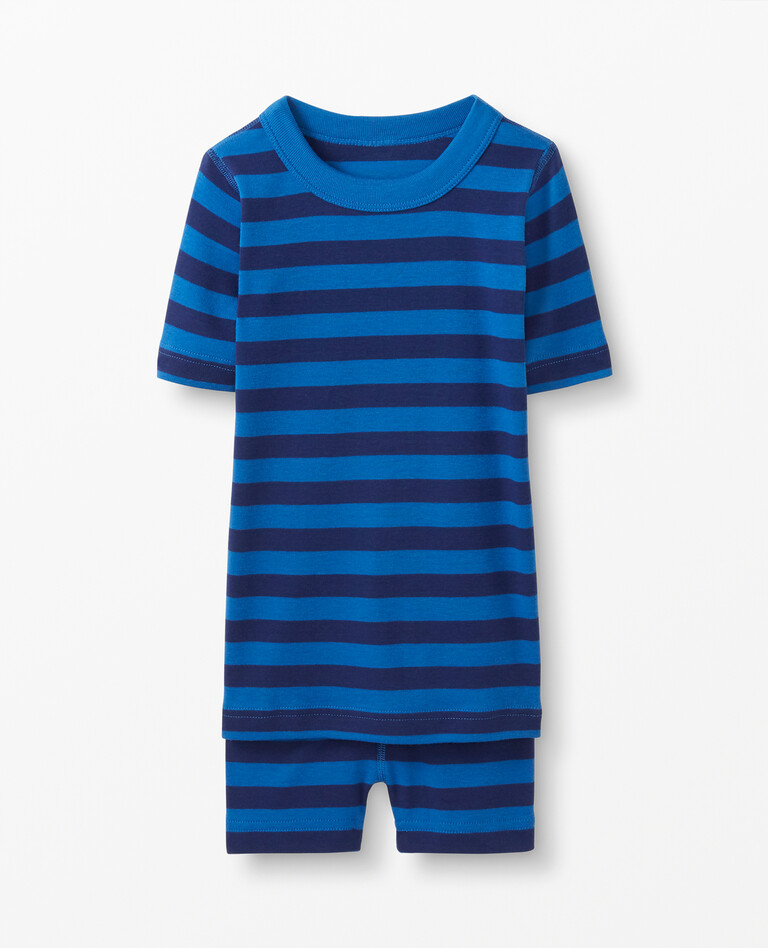 Short John Pajamas In Organic Cotton in Lookout Blue/Navy Blue - main