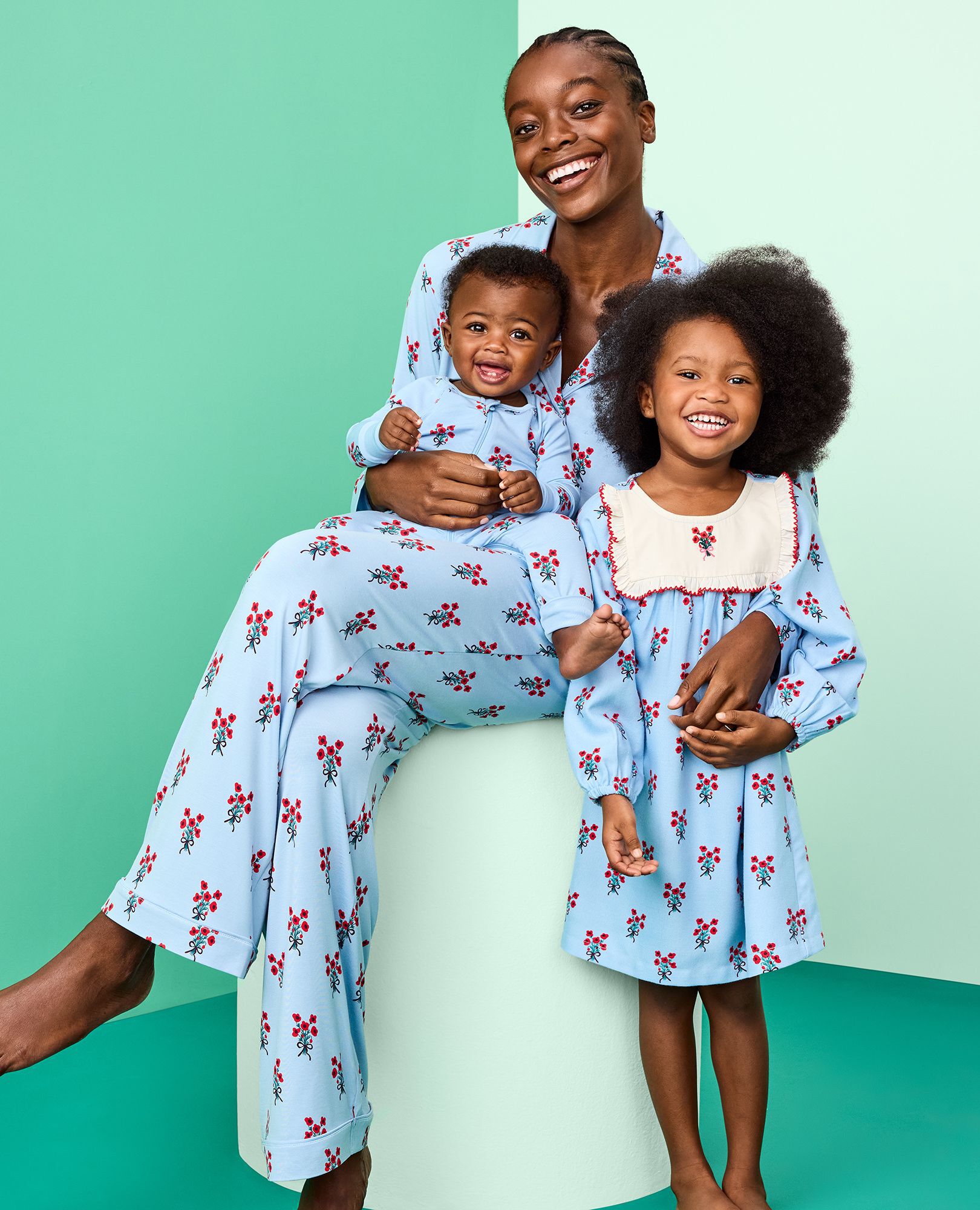 Women's Holiday Long Sleeve HannaSoft™ Pajama Set in Bouquets on Powder Blue - main