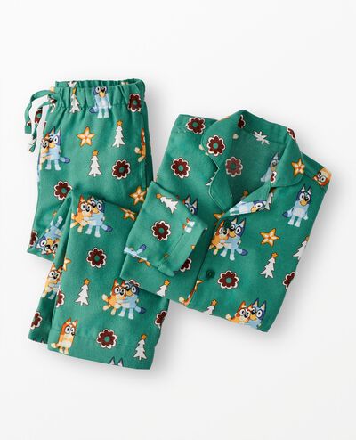 Bluey Holiday Flannel Pajama Set in Bluey Hugs and Cookies on Green - main