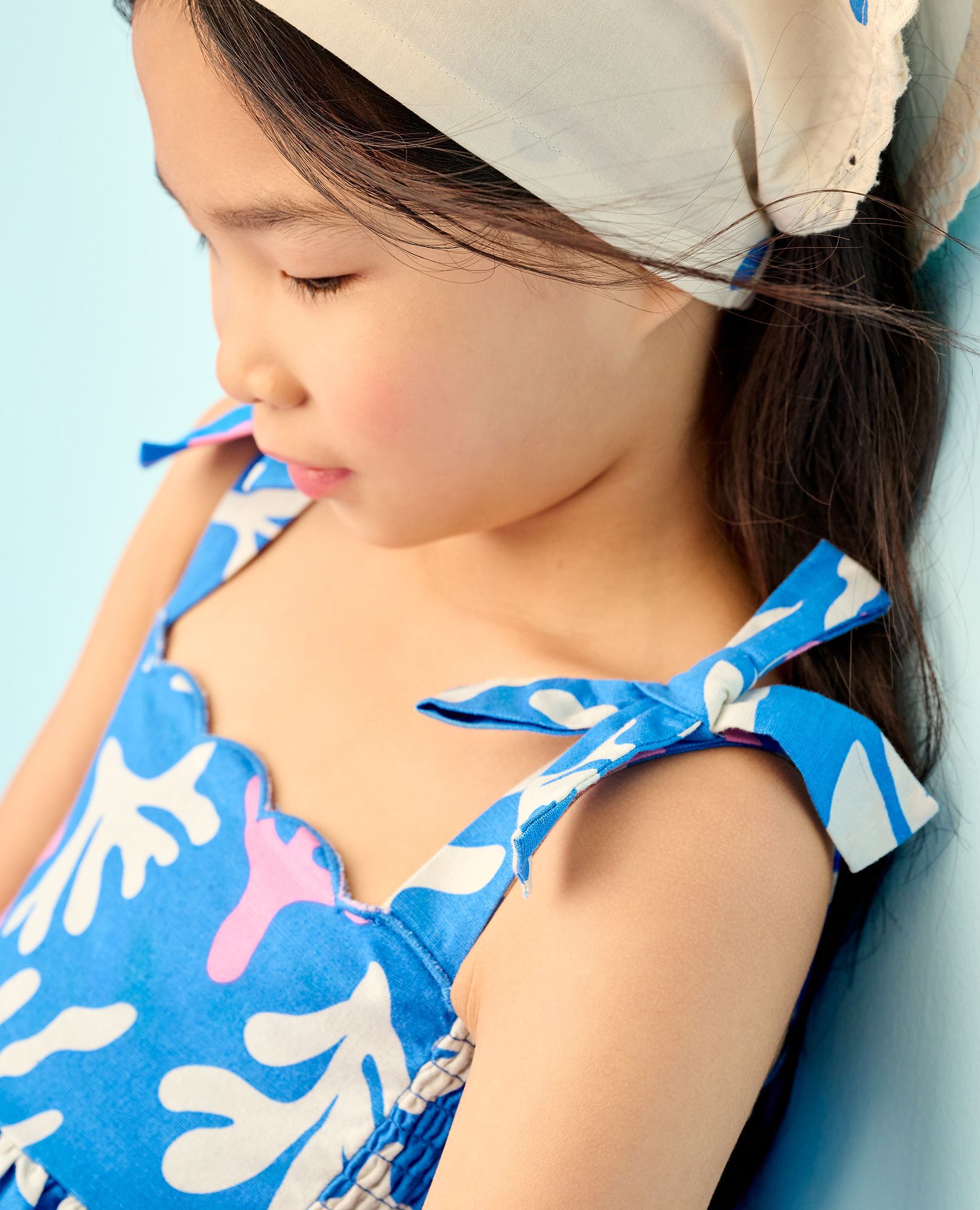 Sleeveless Linen Bow Strap Dress in Coral on Swedish Sky - main