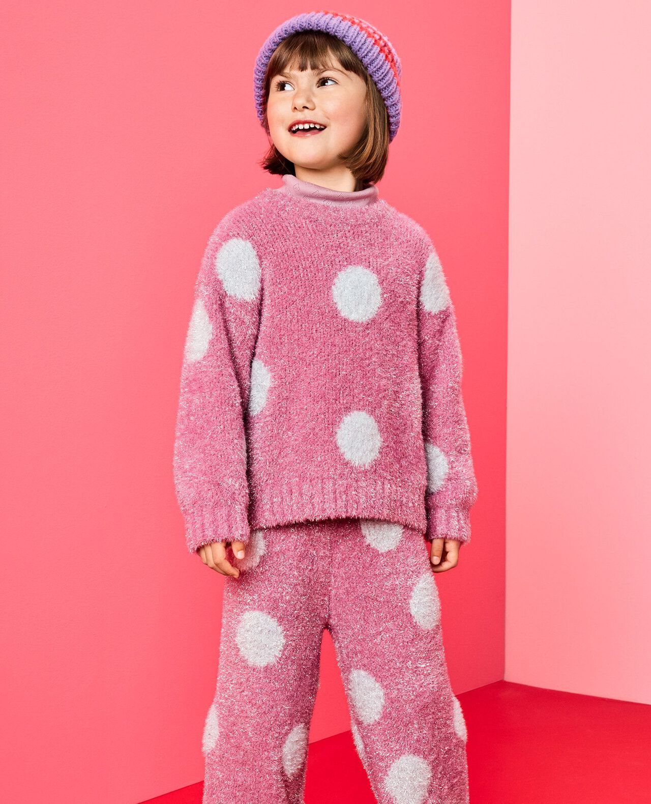 Sparkle Dot Sweater & Wide Leg Pants Set in Sparkle Dot on Fuchsia Pink - main