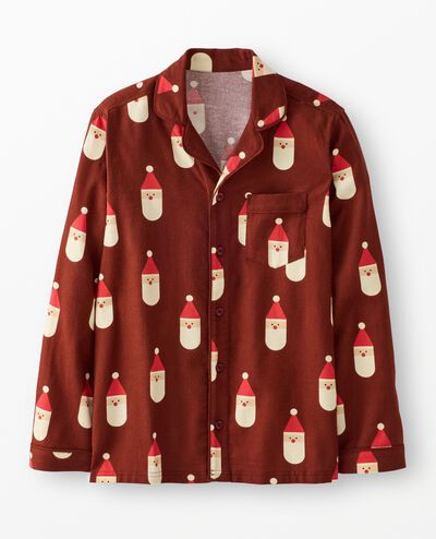Adult Holiday Flannel Pajama Top in Scandi Santa on Cocoa Brown - main
