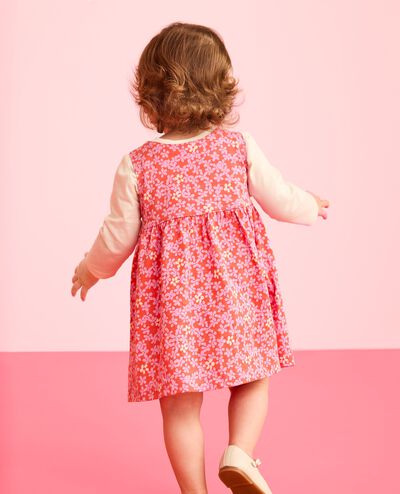 Baby Long Sleeve T-Shirt & Jumper Dress Set in Pink Flowers on Pink - main