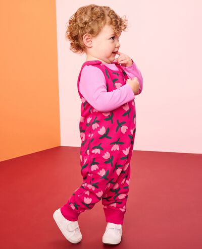 Baby French Terry Tee & Overalls Set in Tulips on Beetroot Pink - main