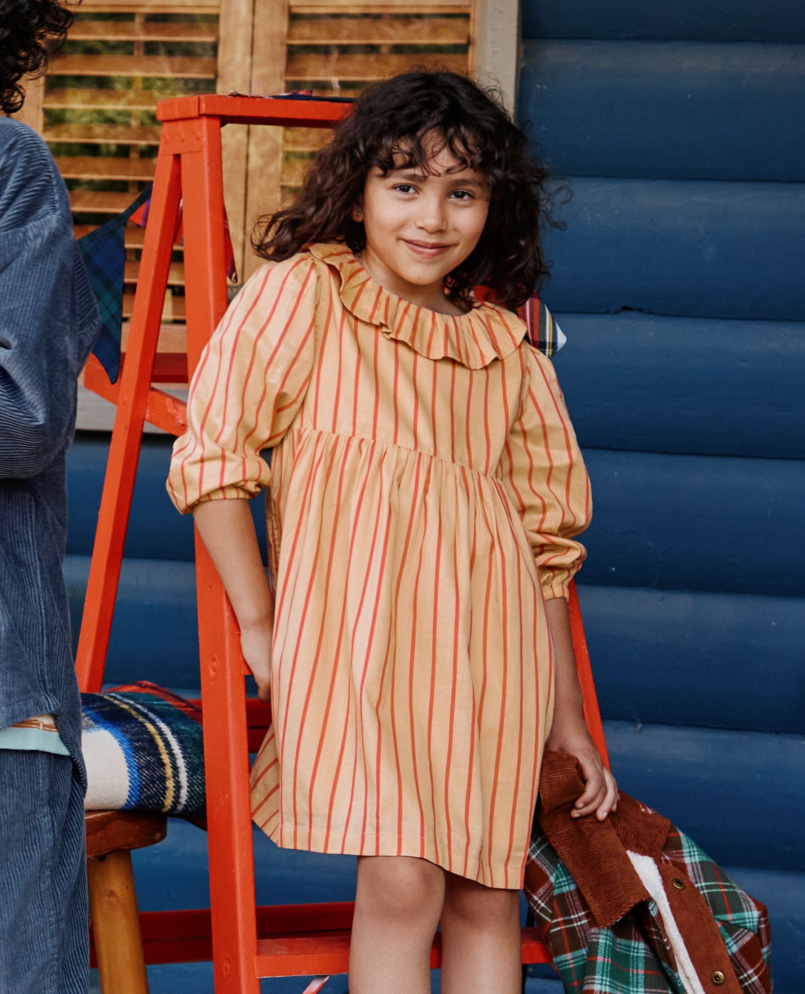 Long Sleeve Collared Twill Dress with Pockets in Beige/Coral Glow - main