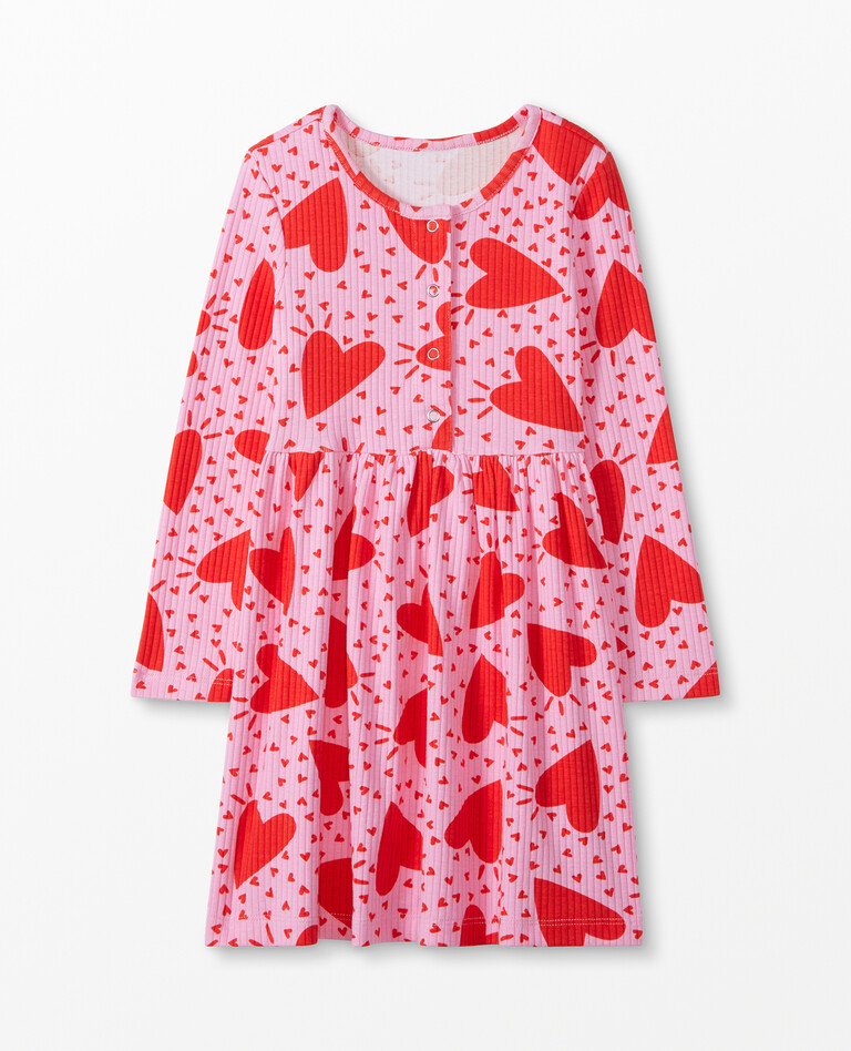 Valentines Print Button Down Dress in Full Hearts - main