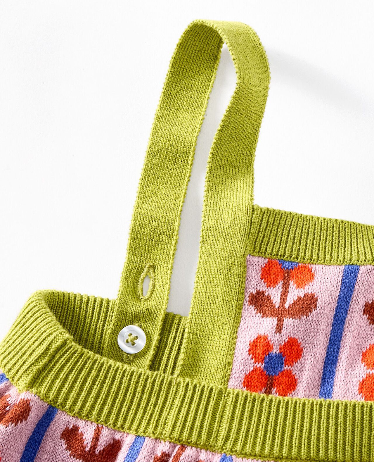 Baby Pinafore Sweater Jumper in Daisy Stripes with Lime Beam - main