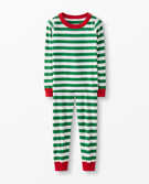 Long John Pajamas In Organic Cotton in Tree Green/White/Hanna Red - main