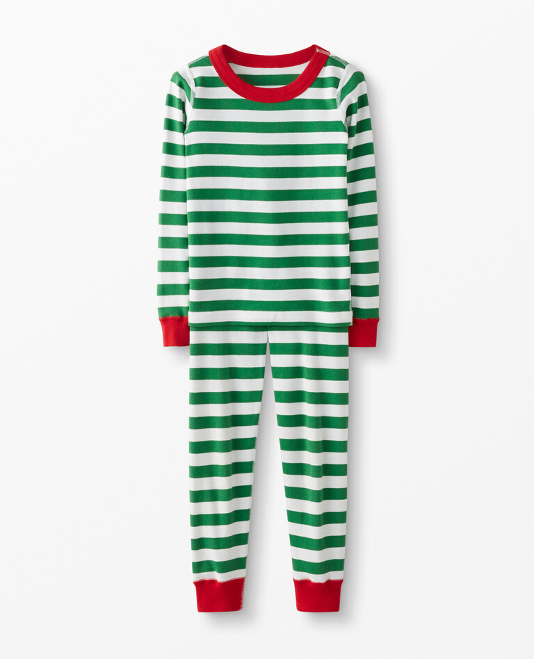 Long John Pajama Set in Tree Green/White/Hanna Red - main