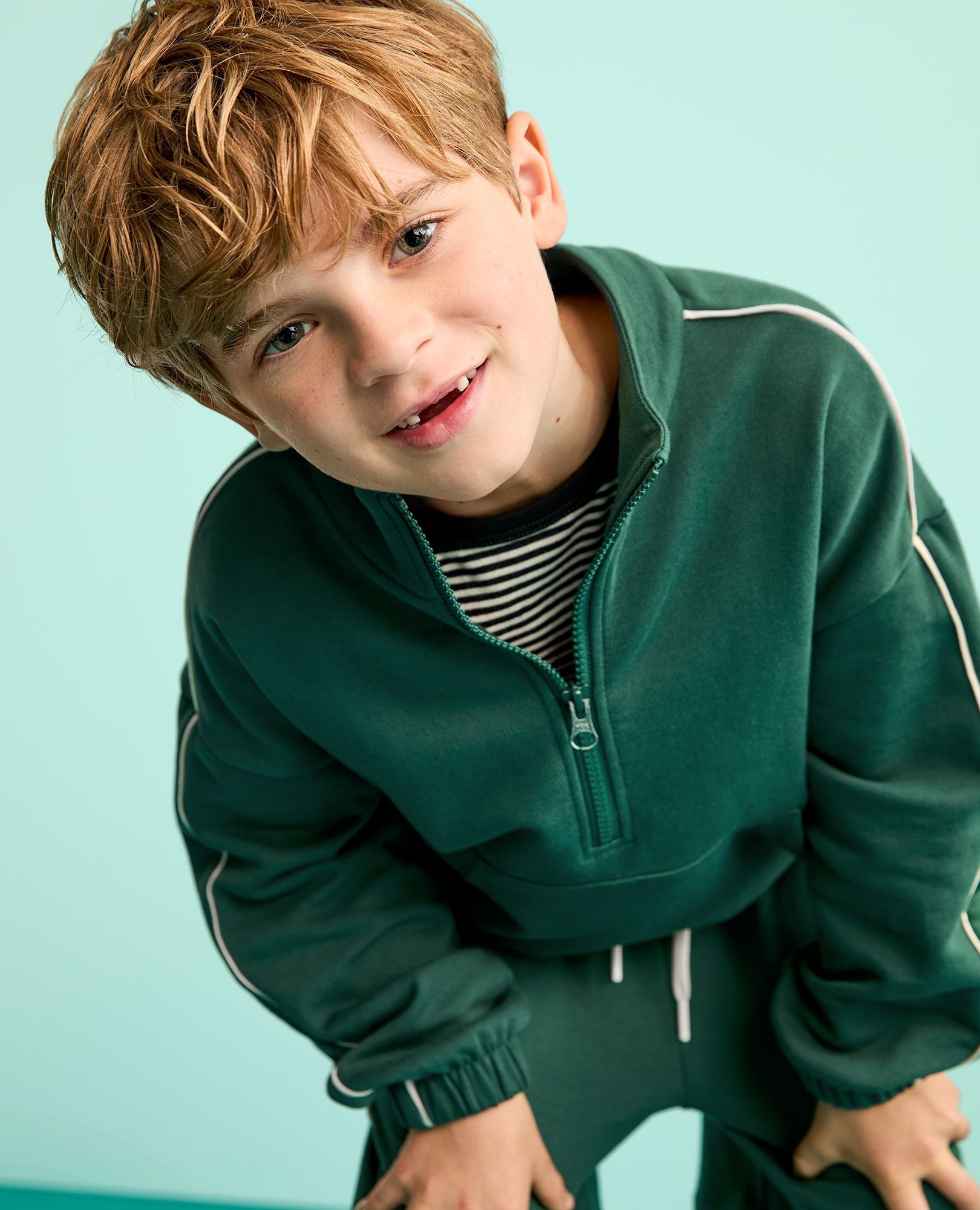 Oversized French Terry Quarter Zip Sweatshirt in Malachite - main