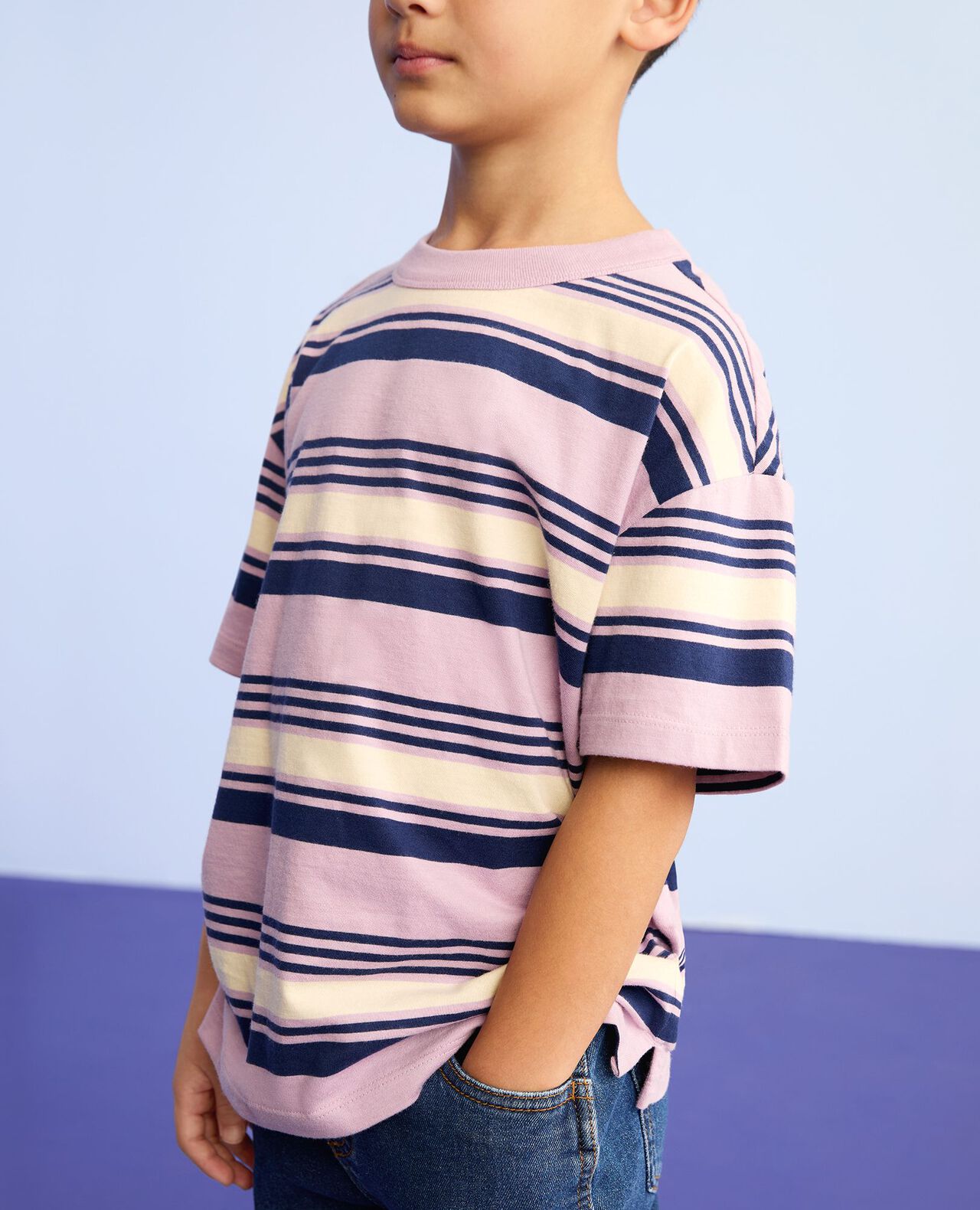 Striped T-Shirt in Lavender Mist/Navy Blue/ Almond Oil - main