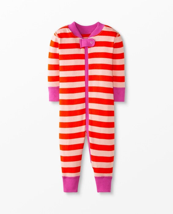 Baby Striped Zip Sleeper Pajamas In Orange Spice & Blush Pink - 100% Cotton - Girls' Size 12-18 mos by Hanna Andersson