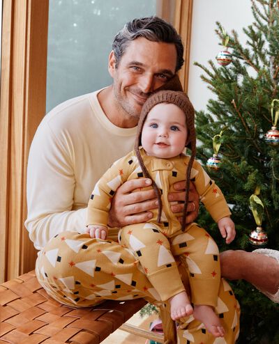 Adult Holiday Flannel Pajama Pants in Winter Trees on Camel - main