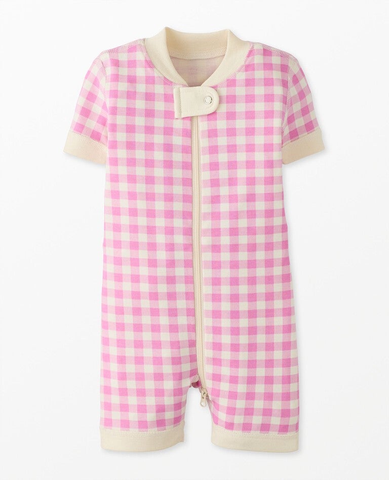 Baby 2-Way Zip Shortie Sleeper in Fuchsia Pink Gingham - main