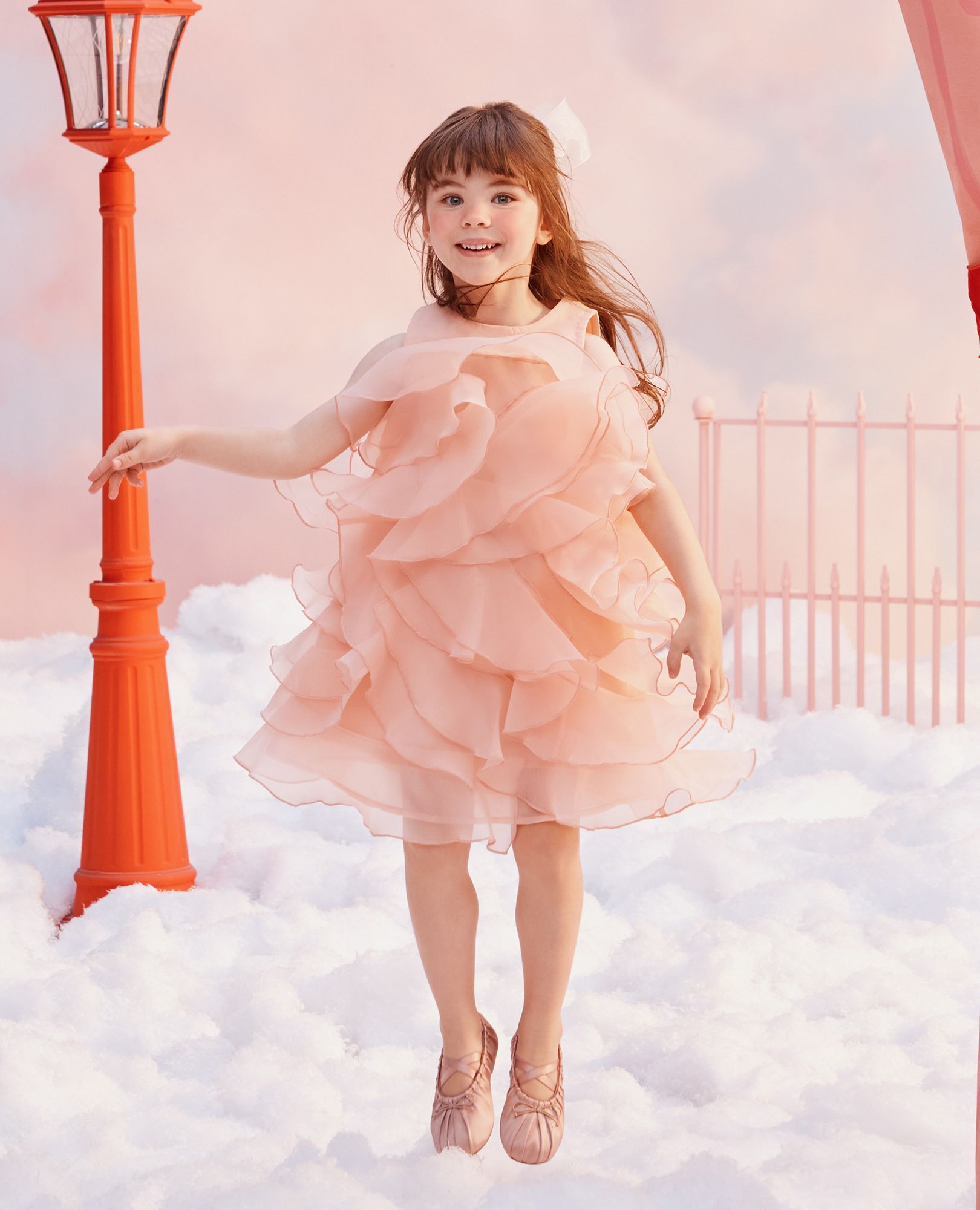 Sleeveless Organza Ruffle Dress in Pink Cream - main