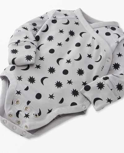 Baby Layette  Wrap Top & Wiggle Pants in HannaSoft™ in Stars and Moon Tonal on Grey - main