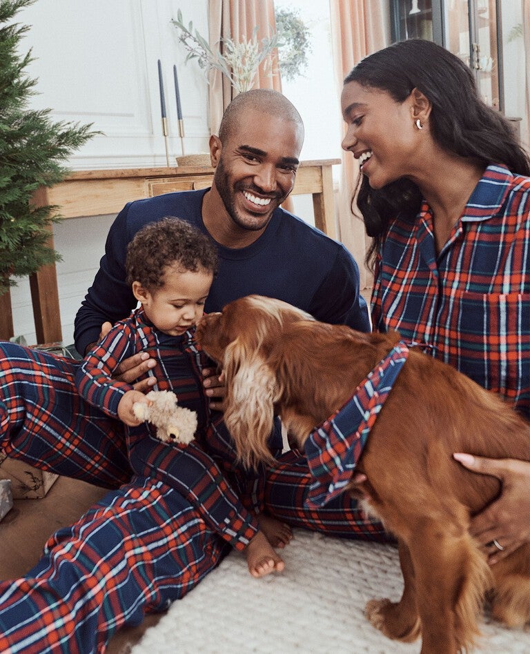 Flannel Dog Bandana in Navy Plaid - main