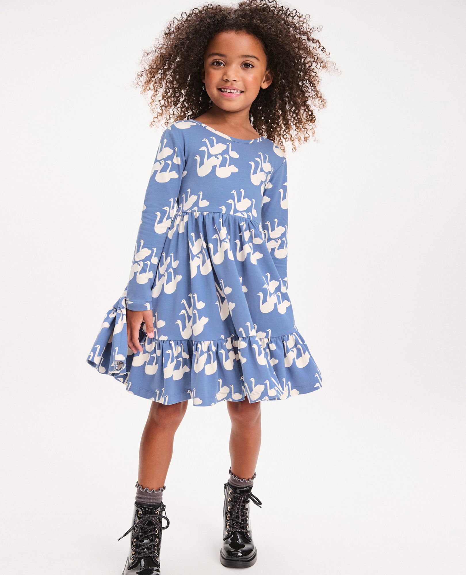 Long Sleeve Ruffle Skater Dress with Pockets