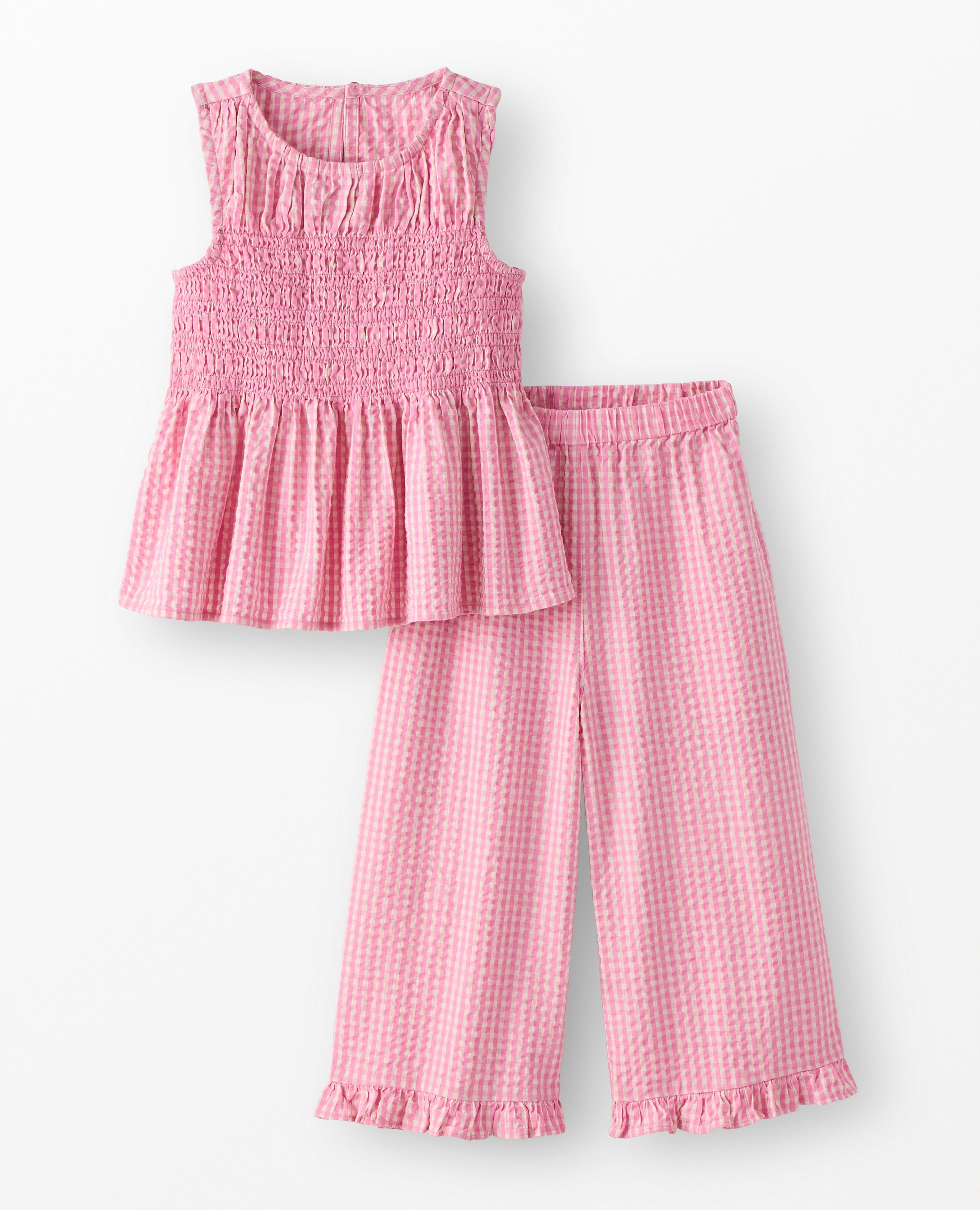 Sleeveless Seersucker Top & Wide Leg Pants Set in Pink Gingham - main