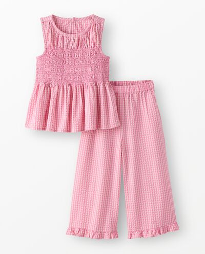 Sleeveless Seersucker Top & Wide Leg Pants Set in Pink Gingham - main