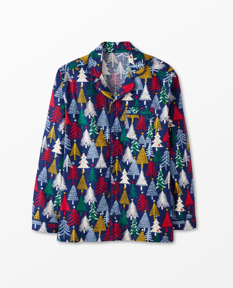 Adult Unisex Flannel Pajama Top in Twinkly Trees on Navy - main