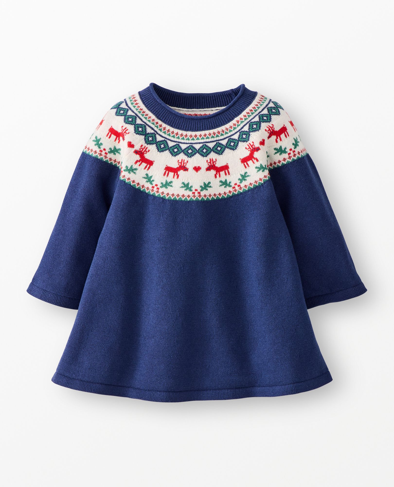 Baby Holiday Sweater Dress in Dear Deer on Navy - main