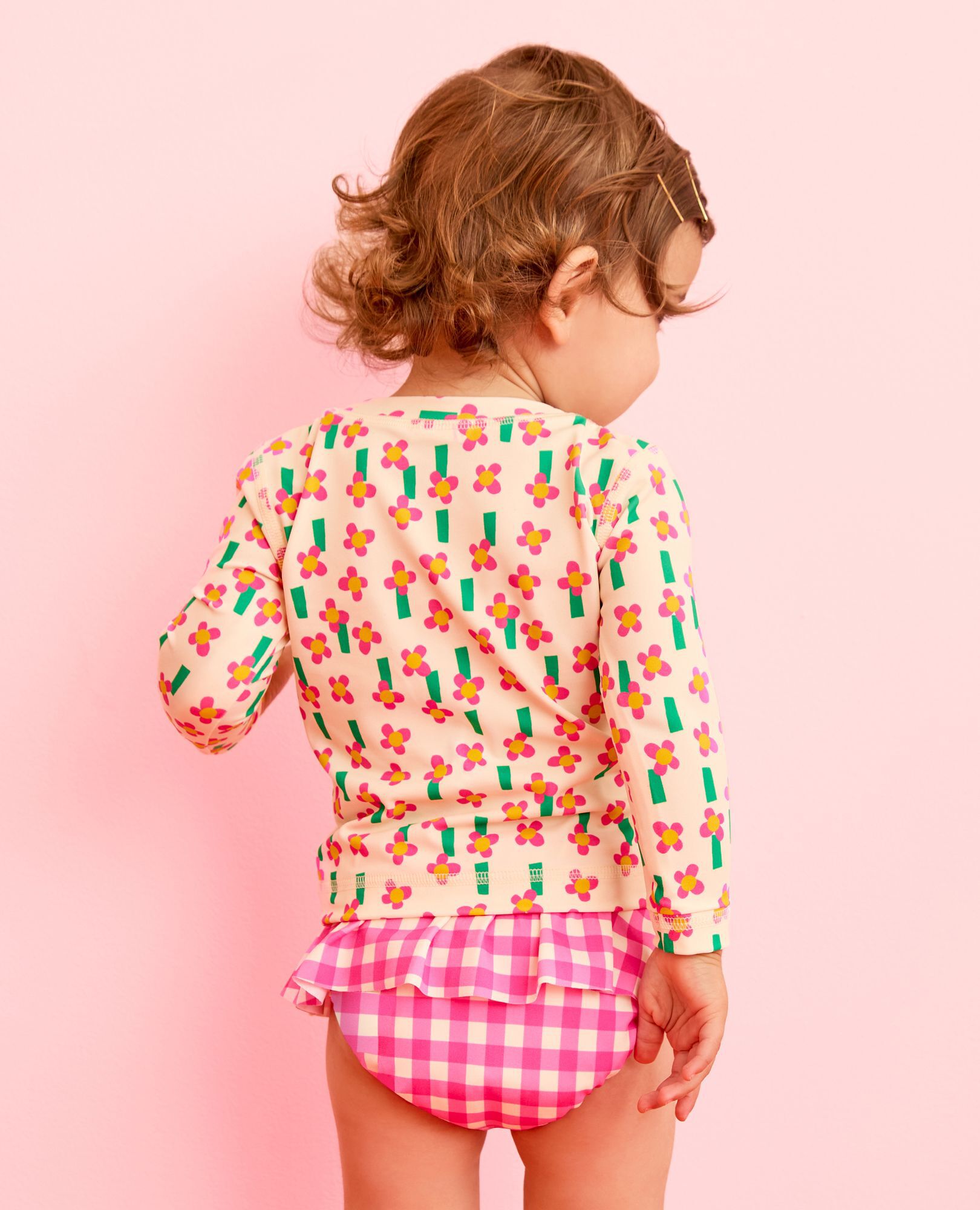 Baby Rashguard & Skirted Bikini Bottom Set in A Field of Flowers on Ecru - main