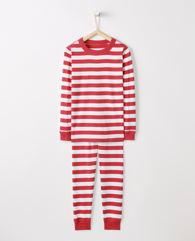 Long John Pajamas In Organic Cotton in Hanna Red / Hanna White - main