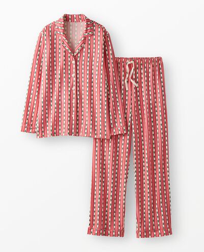 Women's Holiday Long Sleeve HannaSoft™ Pajama Set in Tree Ribbons on Pink - main