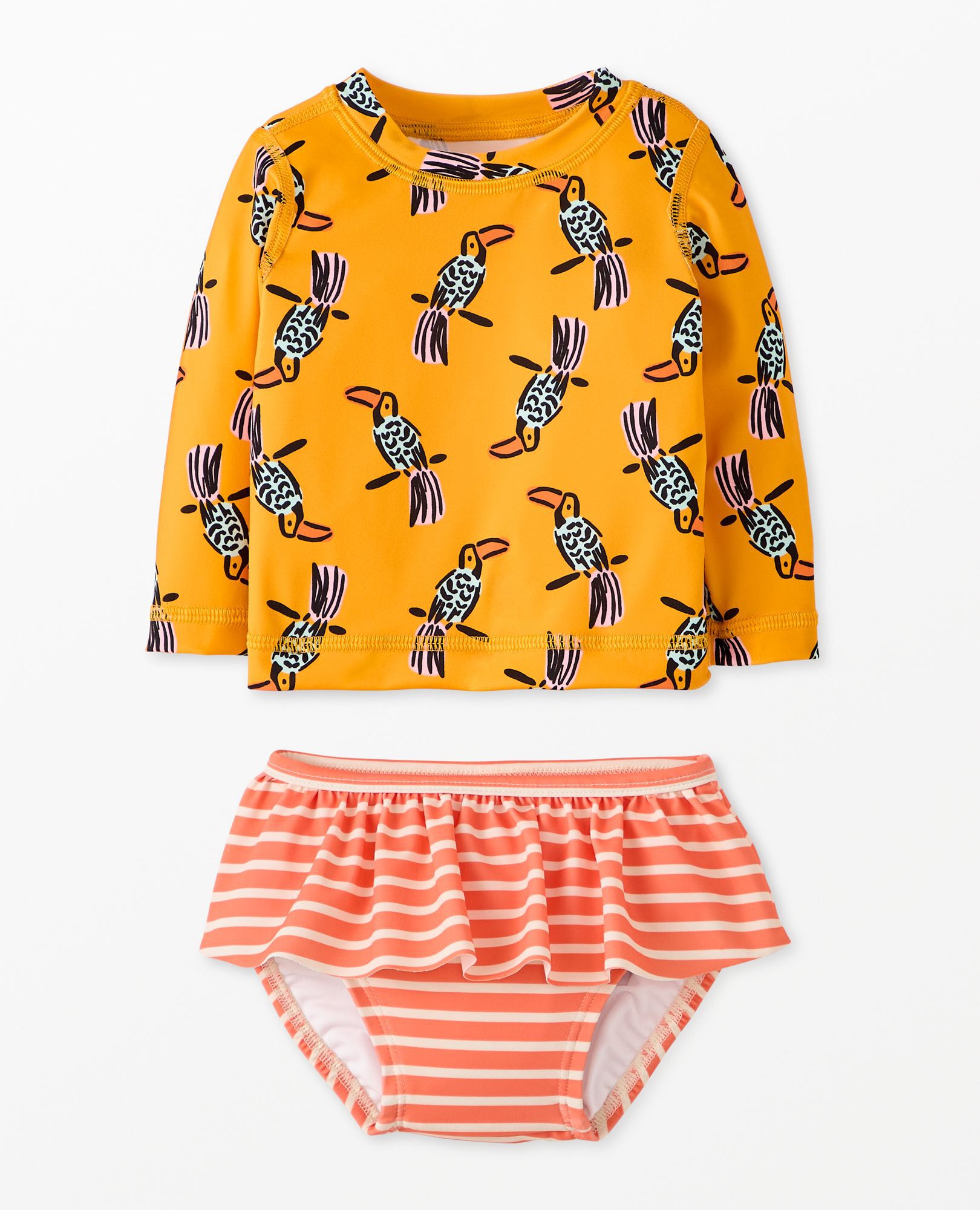 Baby Rashguard & Skirted Bikini Bottom Set in Sam the Toucan on Radiant Yellow - main