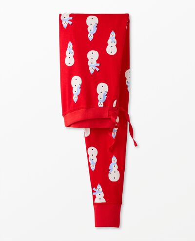 Women's Holiday Long John Pajama Pants in Snowmen on Red - main