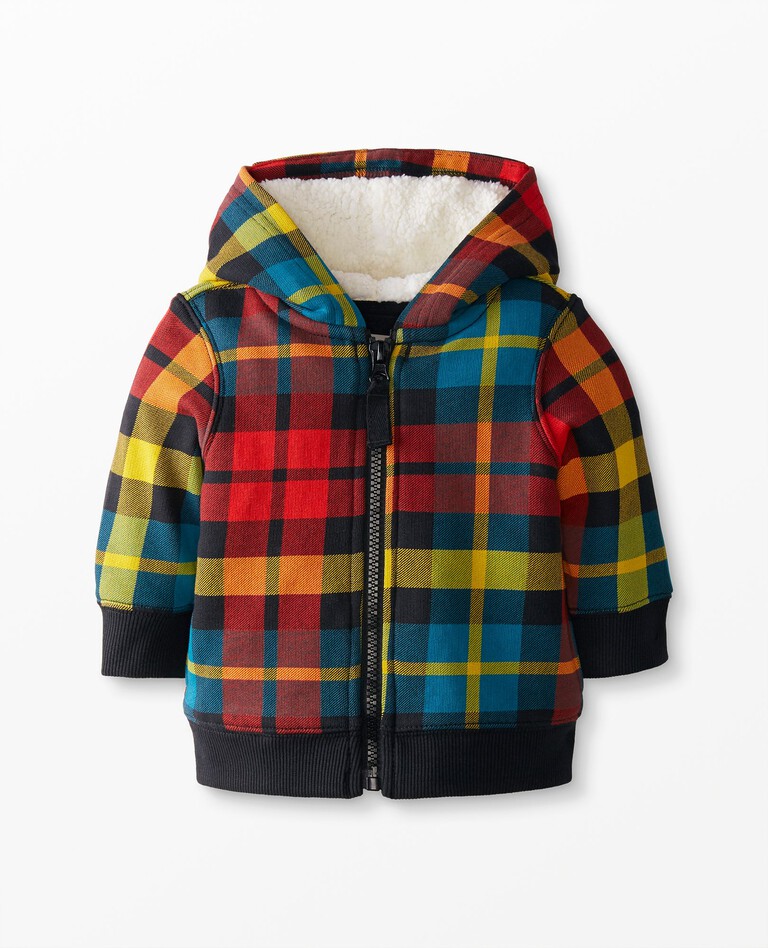 Baby Print Faux Shearling Lined Hoodie in Rainbow Plaid - main