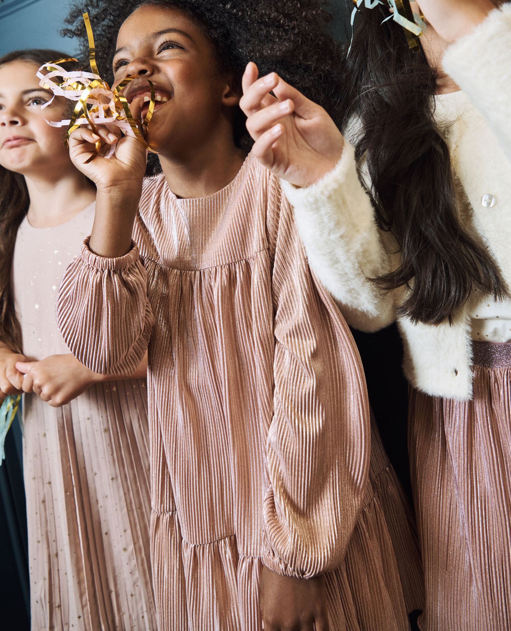 Long Sleeve Metallic Tiered Dress in Pink - main
