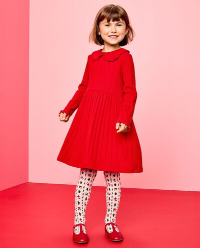 Long Sleeve Collared Pointelle Dress with Pockets in Ribbon Red - main