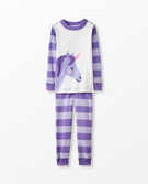 Long John Pajamas In Organic Cotton in Violet Unicorn - main