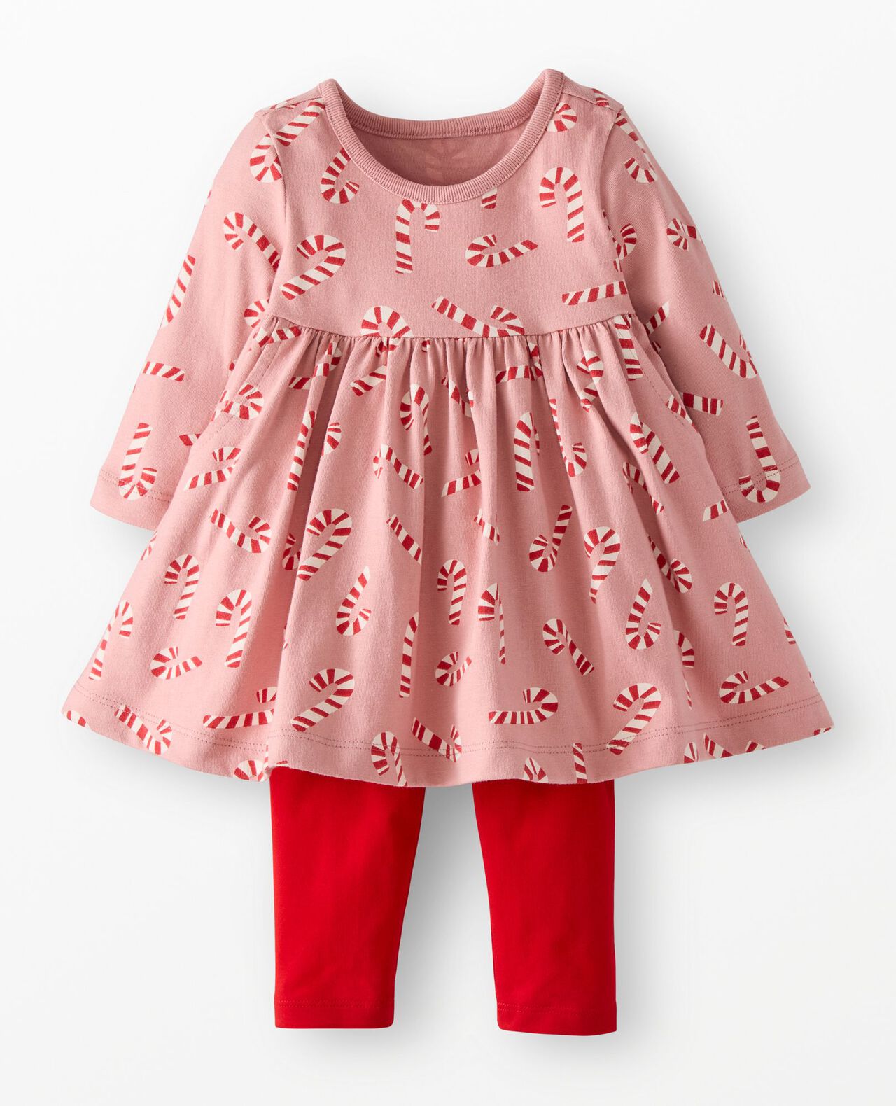 Baby Holiday Long Sleeve Everywhere Dress & Leggings Set in Candy Canes - main