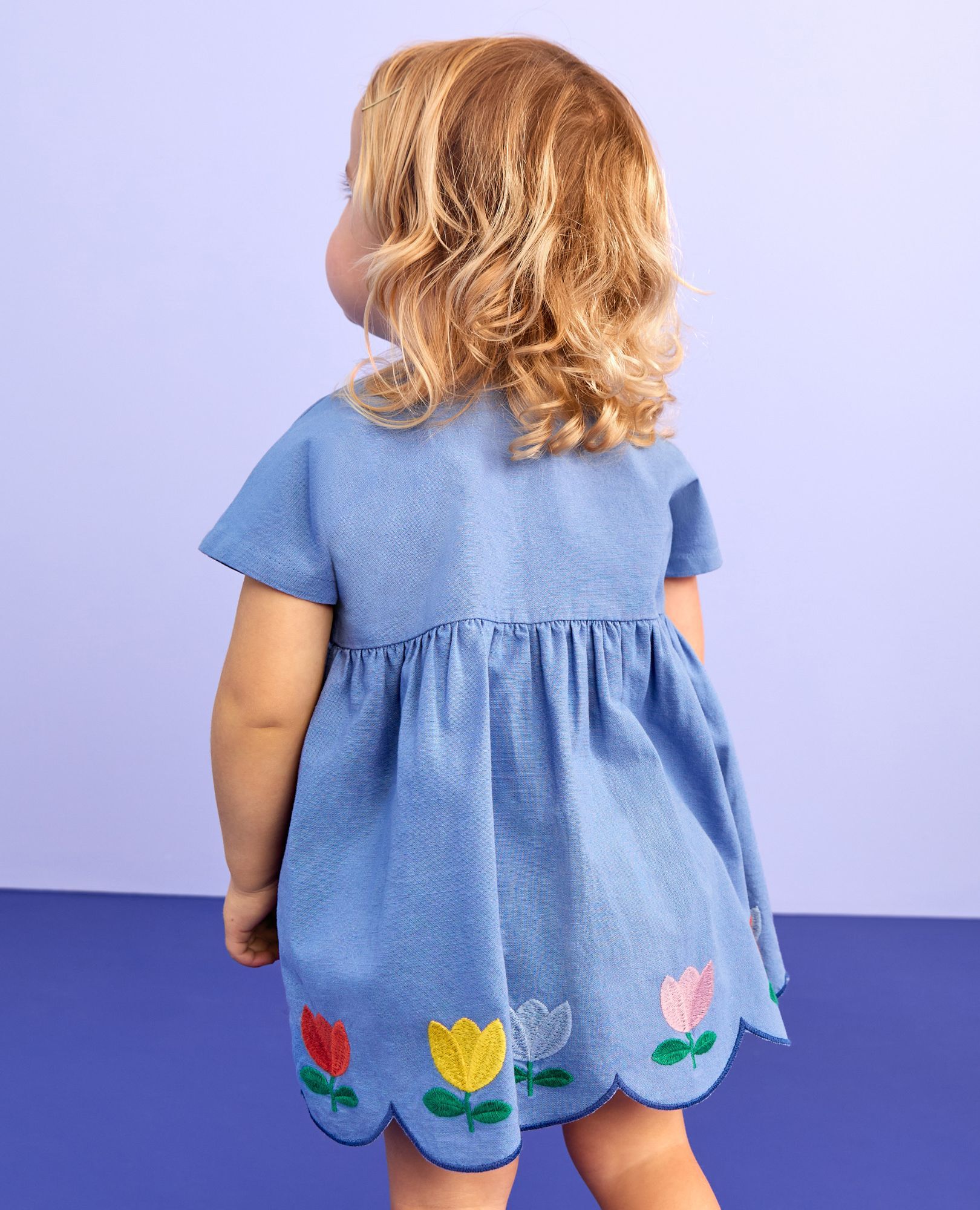 Baby Dolman Sleeve Linen Dress & Bloomers Set in Horizon Blue - main