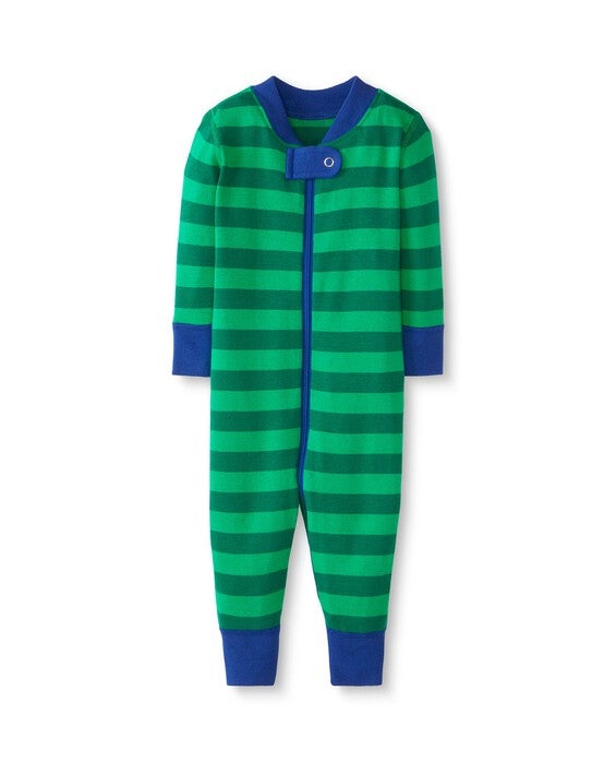 Toddler Striped Zip Sleeper Pajamas In Minty Green & Ultra Green - 100% Cotton - Boys' Size 3 by Hanna Andersson