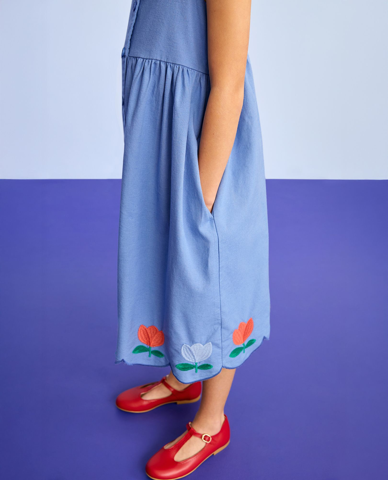 Sleeveless Linen Tulip Midi Dress with Pockets in Horizon Blue - main