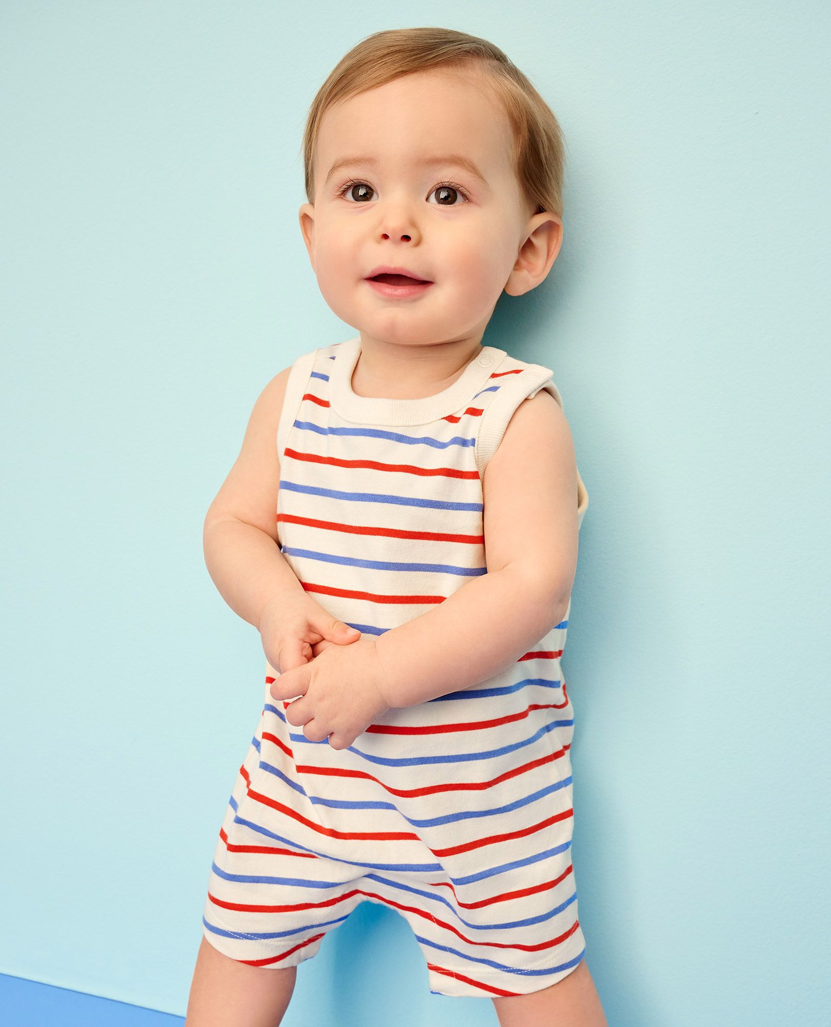 Baby Sleeveless Shortie Romper in RWB Stripe - main