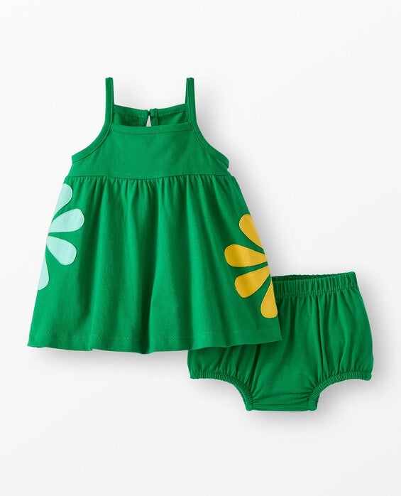 Girls' Island Green Baby Sleeveless Flower Dress & Bloomers Set in 100% Combed Cotton - Size Toddler 18-24 mos by Hanna Andersson