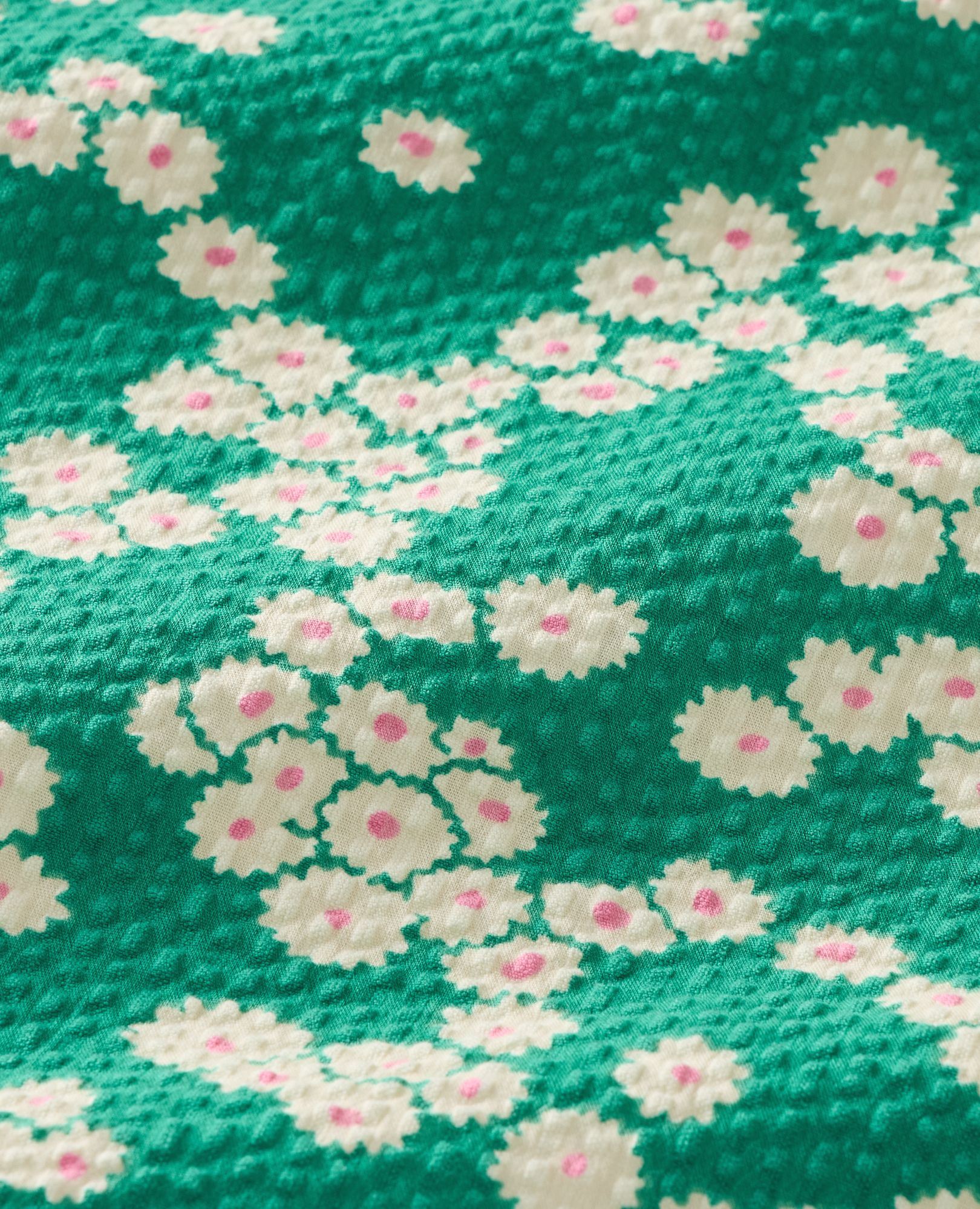 Oversized Seersucker Button Up Shirt in Flowers on Green - main