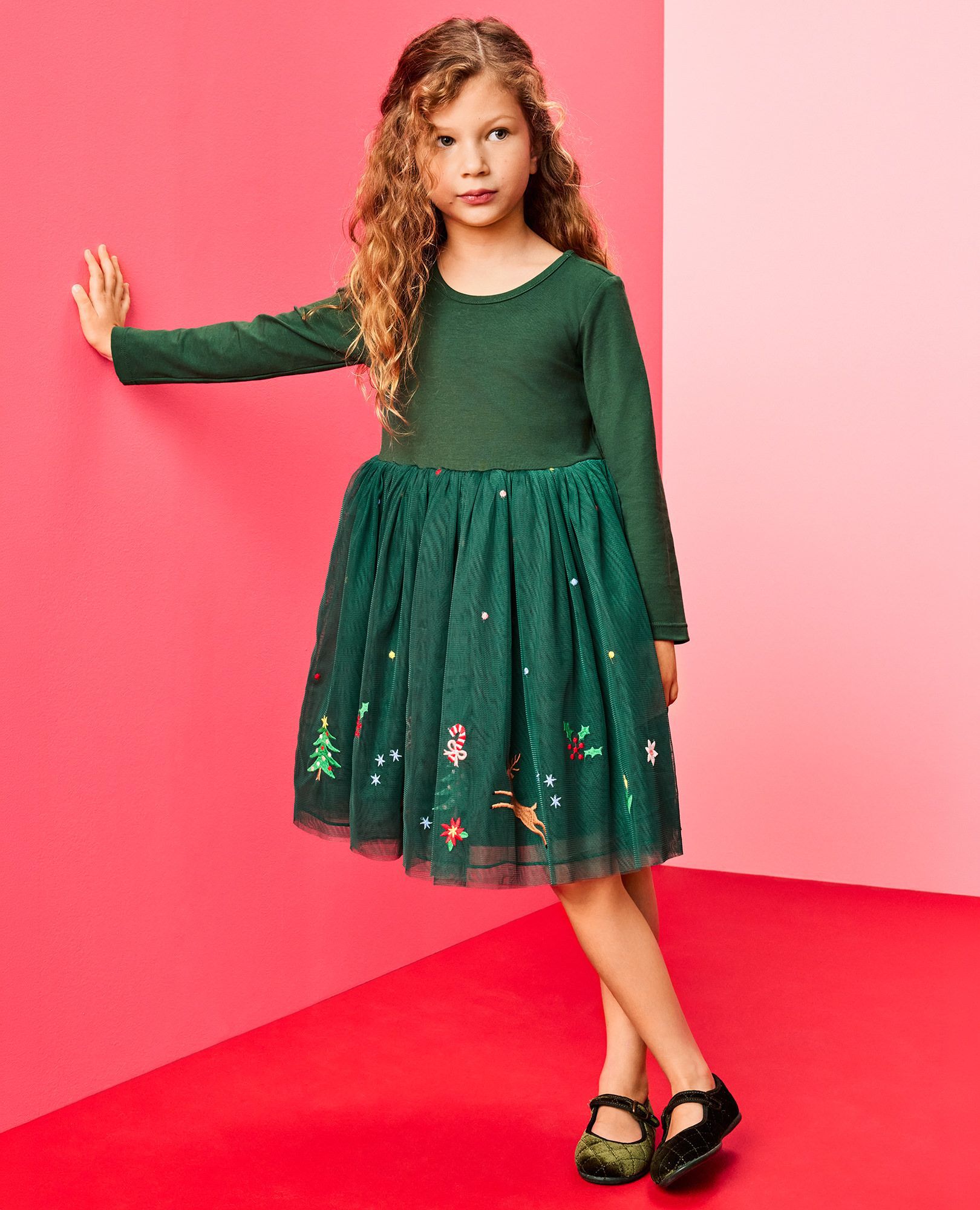 Long Sleeve Tulle Embroidered Dress - thumbnail 6