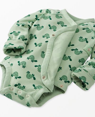 Baby Layette  Wrap Top & Wiggle Pants in HannaSoft™ in Mini Turtle on Seafoam - main