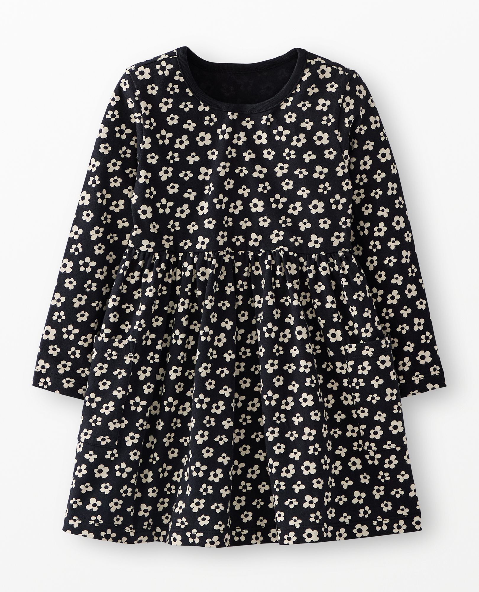 Long Sleeve Playground Dress with Pockets in Black and White Daisy - main