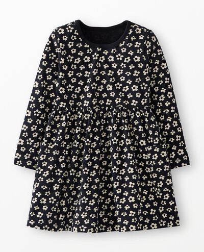 Long Sleeve Playground Dress with Pockets in Black and White Daisy - main